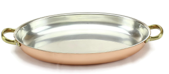 FRIGIDEIRA COBRE OVAL 32X23 CM C/ 2 ASAS C/ INTERIOR INOX